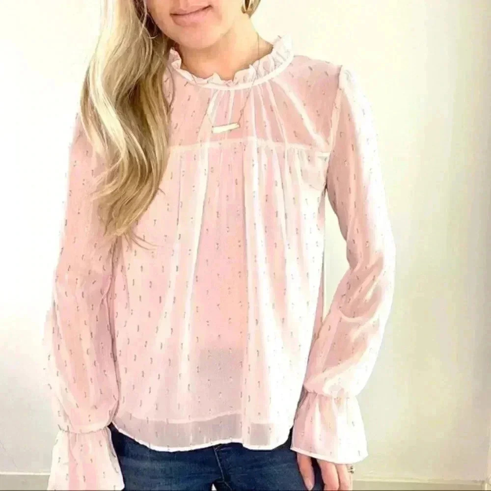 Sienna Sky | Pink & Metallic Gold Lightweight Blouse (S)
